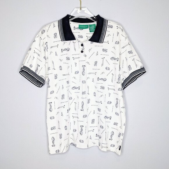 Vintage Liz Claiborne White Golf Print Short Sleeve Polo Shirt Collared Preppy - Picture 1 of 8